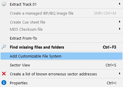 IsoBuster - Anpassbares Dateisystem hinzufügen 