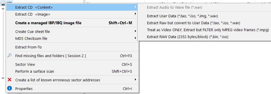 IsoBuster - Extract Options