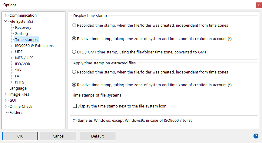 IsoBuster - General File System Settings