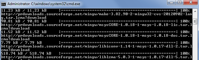 Instalación de los paquetes de MinGW por medio de la línea de comandos