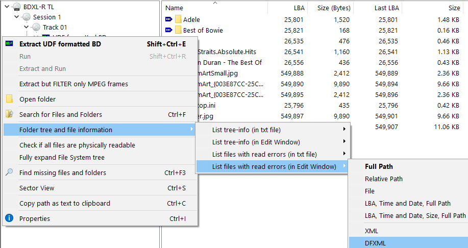 IsoBuster - Verzeichnisbaum und Dateiinformation