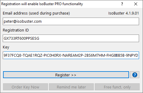 Registrierung der PRO-Funktionalität