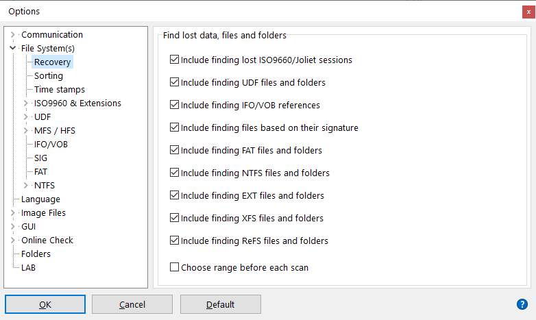 Datenrettung einstellungen