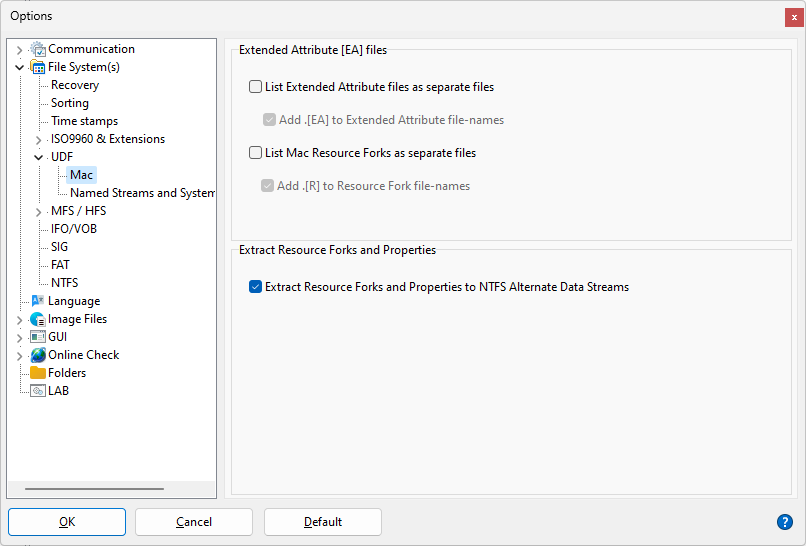 IsoBuster - UDF Dateisystem Einstellungen (Mac)