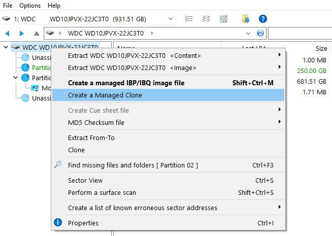 Clone a drive or partition, Managed or otherwise