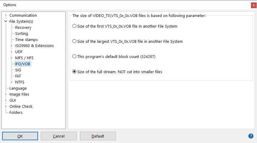 IsoBuster - IFO/VOB file system settings