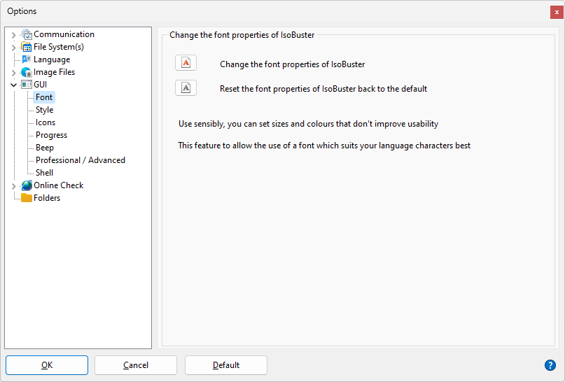 IsoBuster - GUI Settings