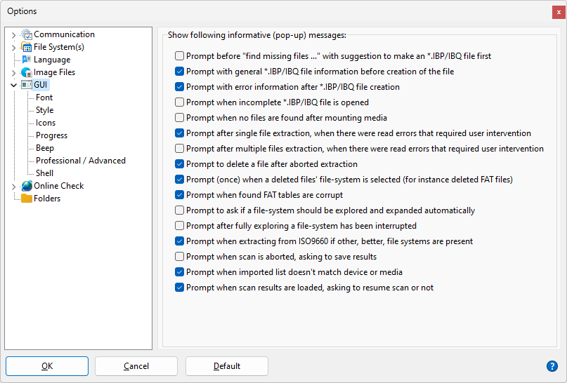 IsoBuster - GUI Settings