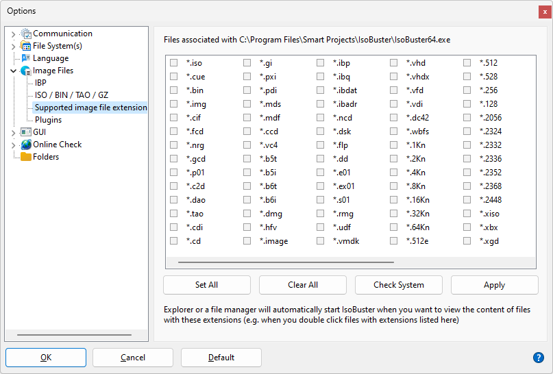 IsoBuster - Image File Creation Settings