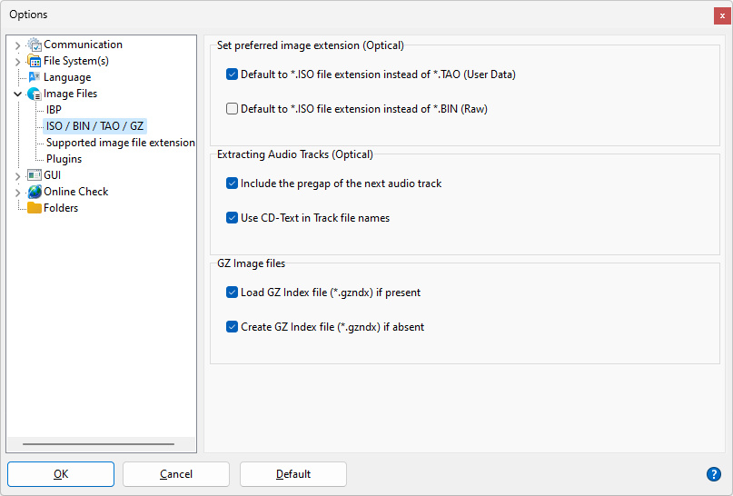 IsoBuster - Image File Creation Settings