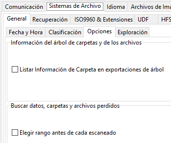 IsoBuster - Configuraciones Generales de Sistemas de Archivo