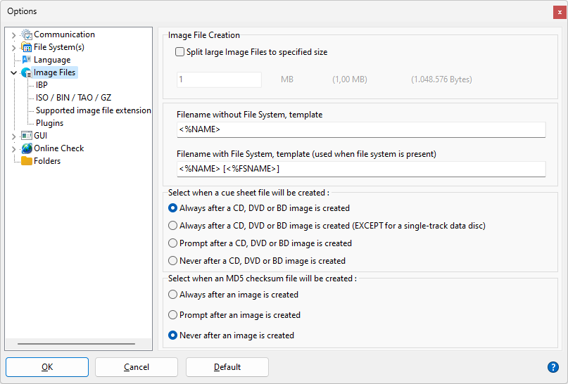 IsoBuster - Configurer la Création d'un Fichier Image