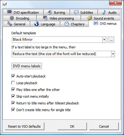 ConvertXtoDVD Options Menu