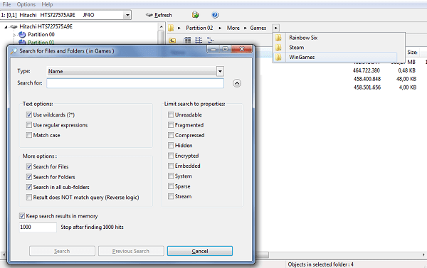 IsoBuster 3.7 Screenshot with Breadcrumbs control and Search Functionality