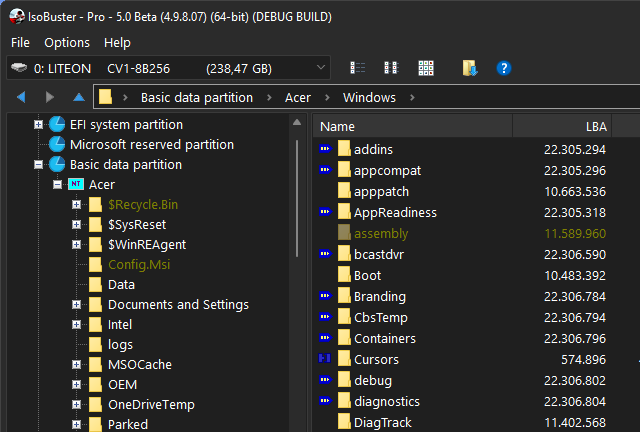 IsoBuster 5.0 - 64 bit - Oscuro - Captura de pantalla