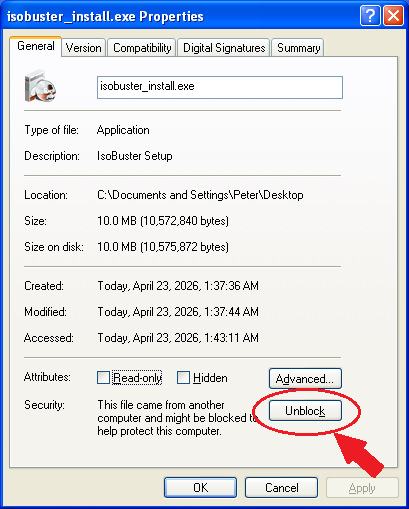 Unblock IsoBuster installation on Windows XP