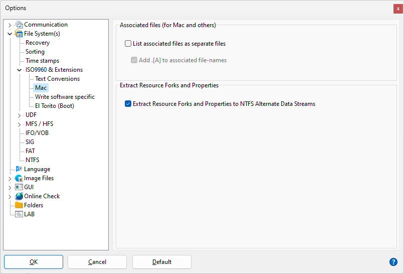 Impostazioni File System ISO (Mac)