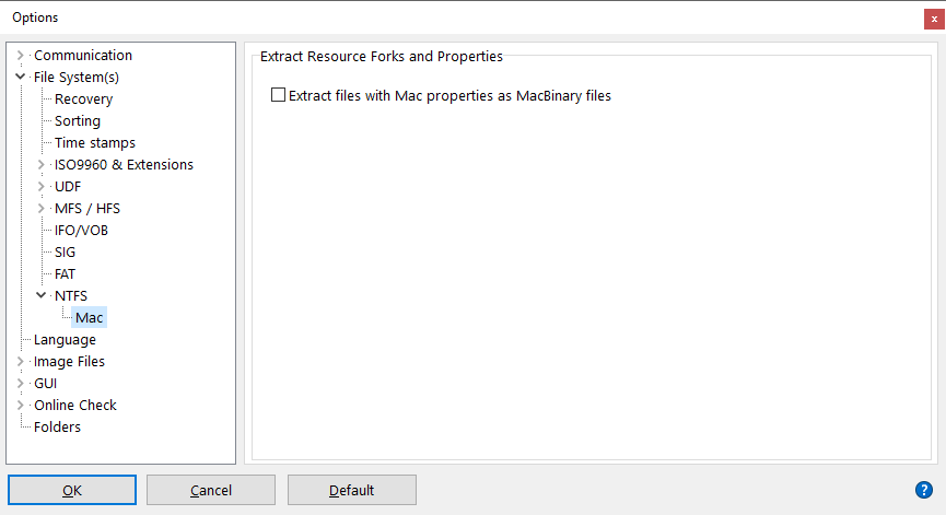 IsoBuster - Settaggi File System NTFS