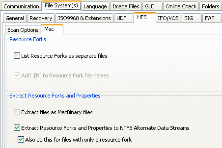 HFS ファイル システム設定 (Mac)